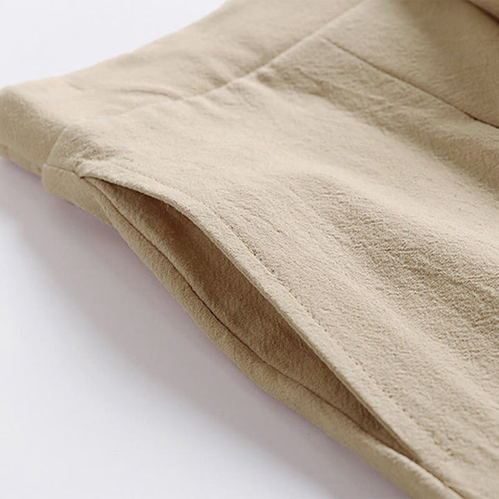 Buddha Stones プレーンレースアップドローストリングデザインメンズアンクル丈コットンリネンワイドレッグパンツ（ポケット付き） - image 5