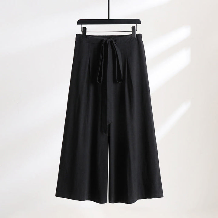 Buddha Stones プレーンレースアップドローストリングデザインメンズアンクル丈コットンリネンワイドレッグパンツ（ポケット付き） - 黒 - US/UK/AU54、 EU64 (9XL) - image 9