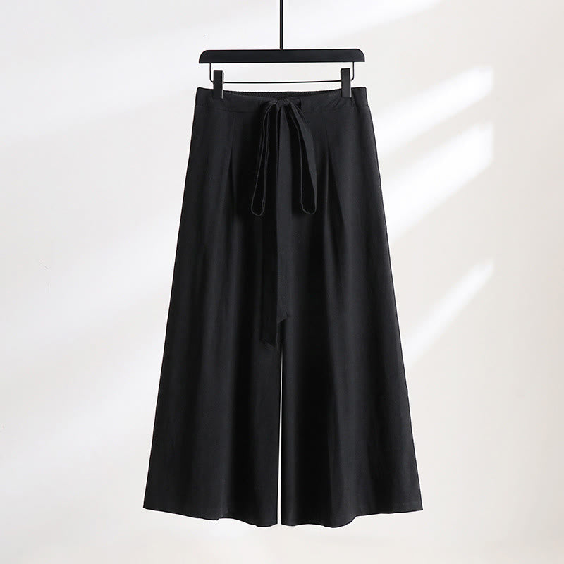 Buddha Stones プレーンレースアップドローストリングデザインメンズアンクル丈コットンリネンワイドレッグパンツ（ポケット付き） - 黒 - US/UK/AU54、 EU64 (9XL) - image 9