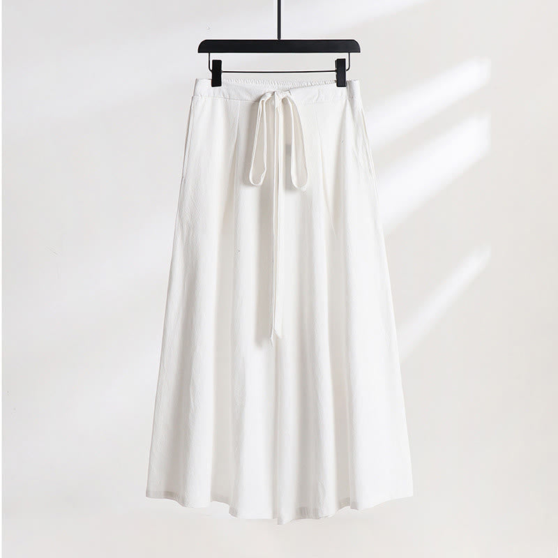 Buddha Stones プレーンレースアップドローストリングデザインメンズアンクル丈コットンリネンワイドレッグパンツ（ポケット付き） - 白 - US/UK/AU54、 EU64 (9XL) - image 11