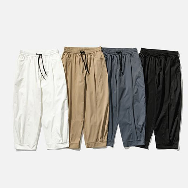 Buddha Stones 夏用無地ドローストリングアンクル丈メンズカーゴハーレムパンツ（ポケット付き） - image 37