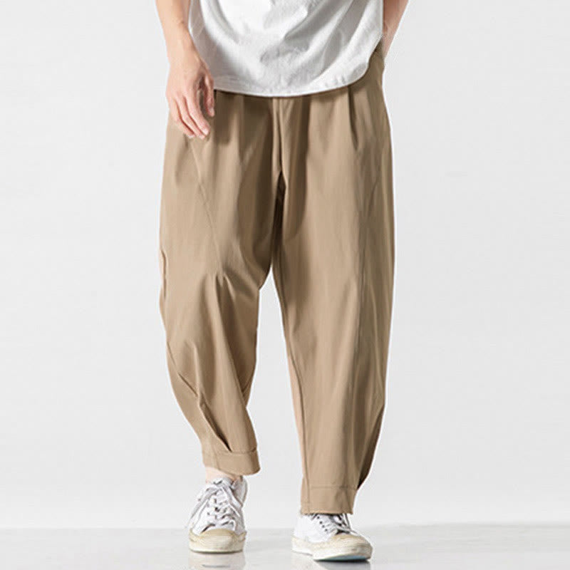 Buddha Stones 夏用無地ドローストリングアンクル丈メンズカーゴハーレムパンツ（ポケット付き） - image 5