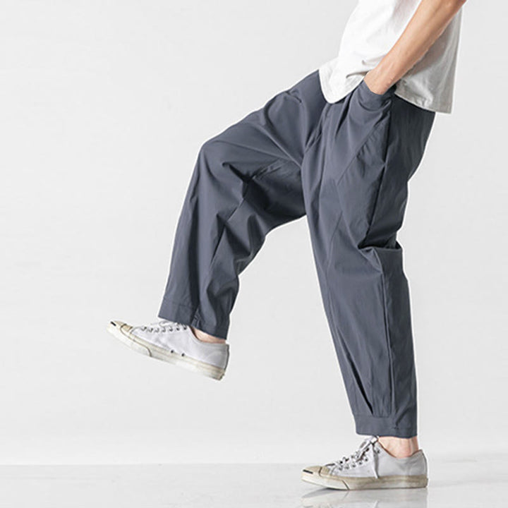 Buddha Stones 夏用無地ドローストリングアンクル丈メンズカーゴハーレムパンツ（ポケット付き） - image 15