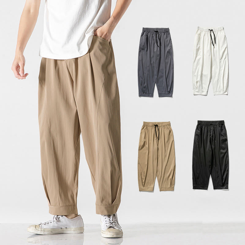 Buddha Stones 夏用無地ドローストリングアンクル丈メンズカーゴハーレムパンツ（ポケット付き） - image 6