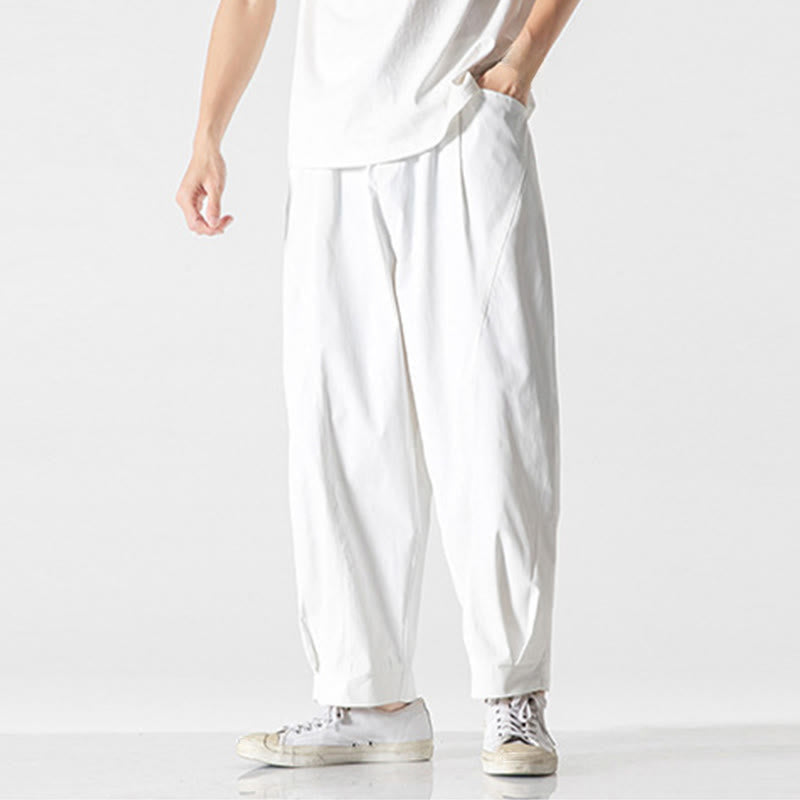 Buddha Stones 夏用無地ドローストリングアンクル丈メンズカーゴハーレムパンツ（ポケット付き） - image 26