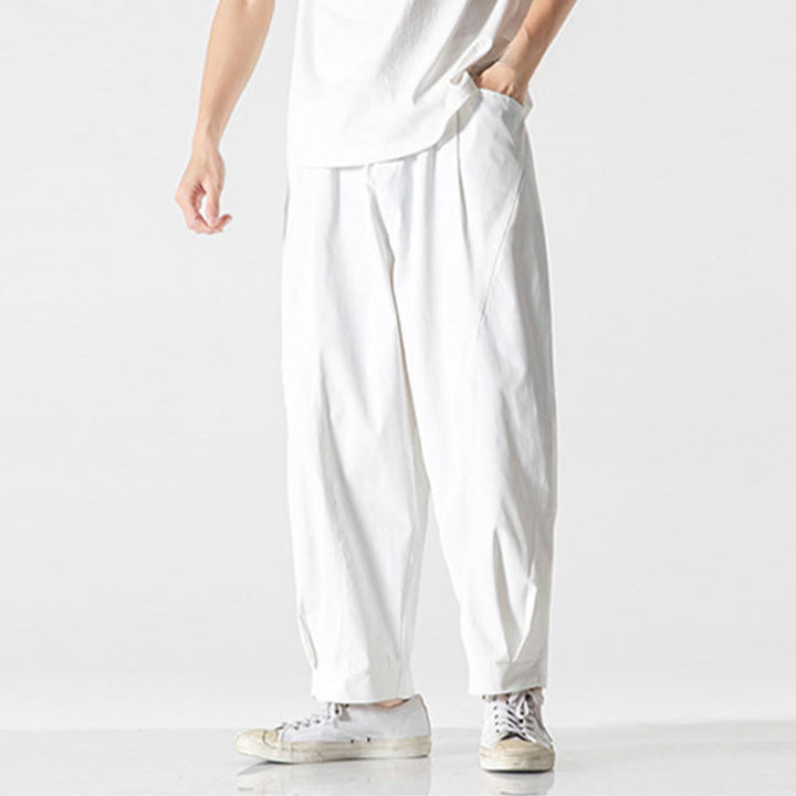Buddha Stones 夏用無地ドローストリングアンクル丈メンズカーゴハーレムパンツ（ポケット付き） - image 26