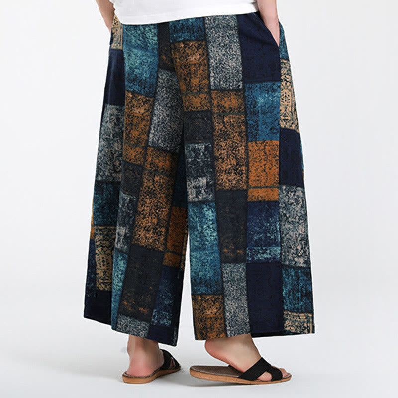 Buddha Stones 夏用パッチワークデザイン 7-8丈 メンズ ワイドレッグパンツ ポケット付き - image 11