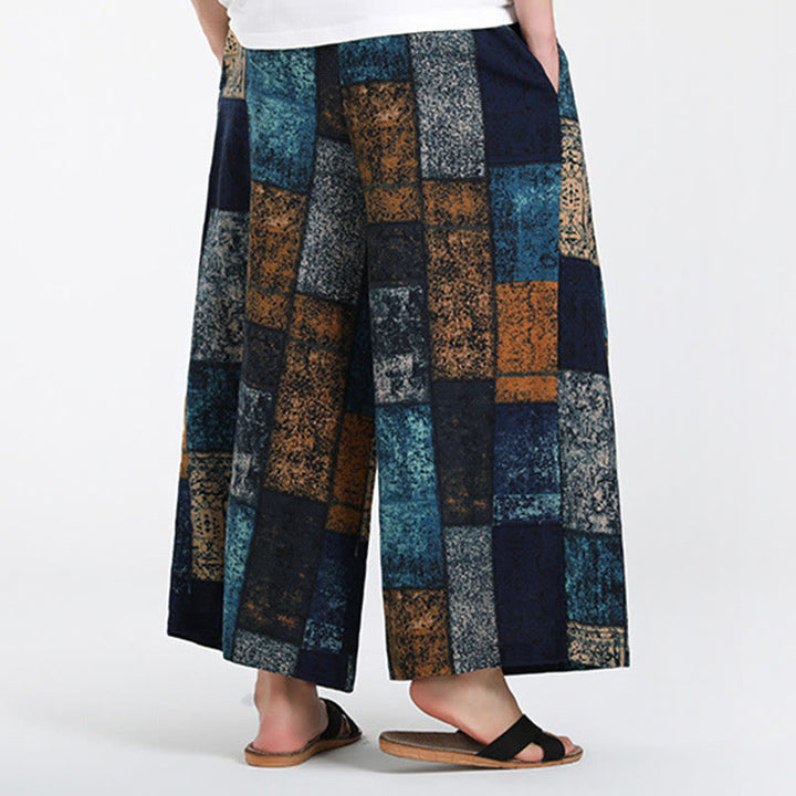 Buddha Stones 夏用パッチワークデザイン 7-8丈 メンズ ワイドレッグパンツ ポケット付き - image 11