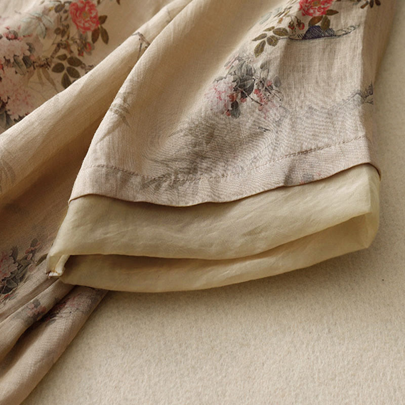 Buddha Stones ホワイトオーキッドレッドフラワーフロッグボタンデザイン七分袖レディースシャツ - image 13