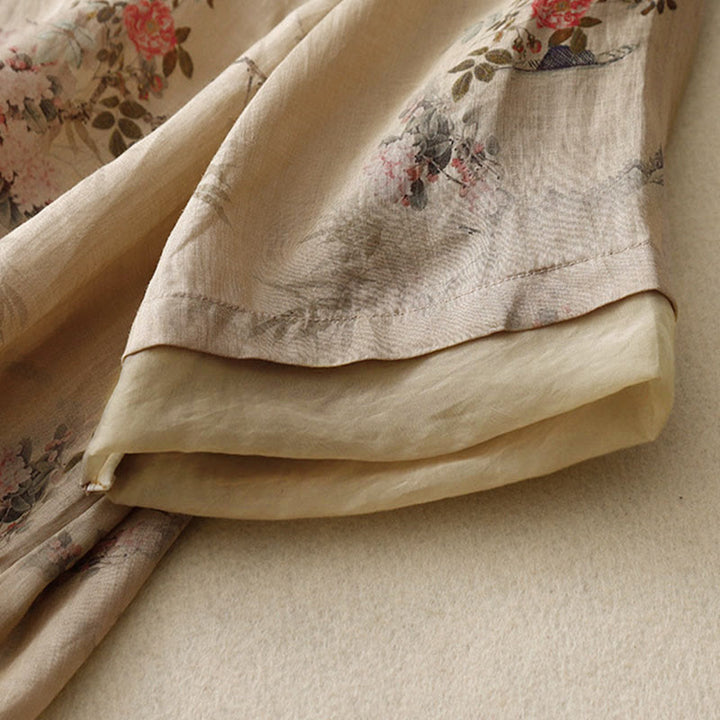 Buddha Stones ホワイトオーキッドレッドフラワーフロッグボタンデザイン七分袖レディースシャツ - image 13