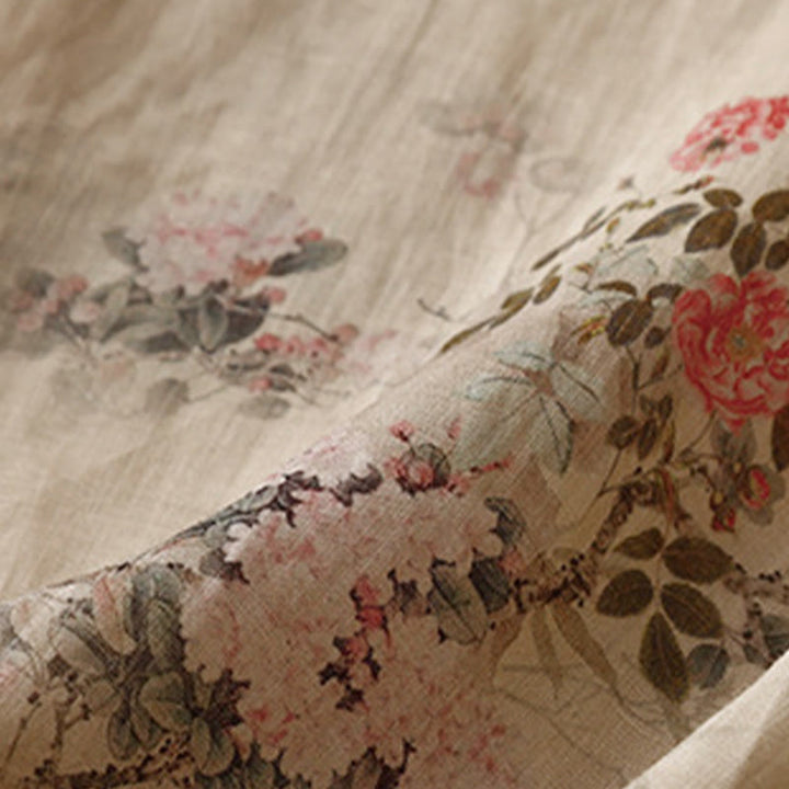 Buddha Stones ホワイトオーキッドレッドフラワーフロッグボタンデザイン七分袖レディースシャツ - image 15