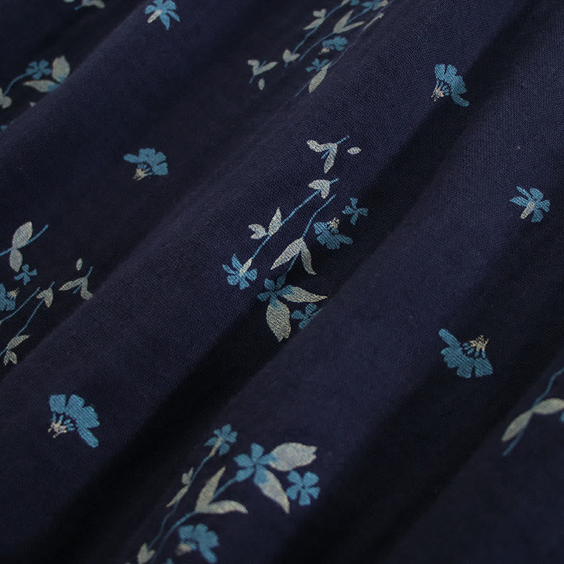 Buddha Stones 春の小花柄プリントボタンデザインクルーネック長袖ミディドレス（ポケット付き） - image 7