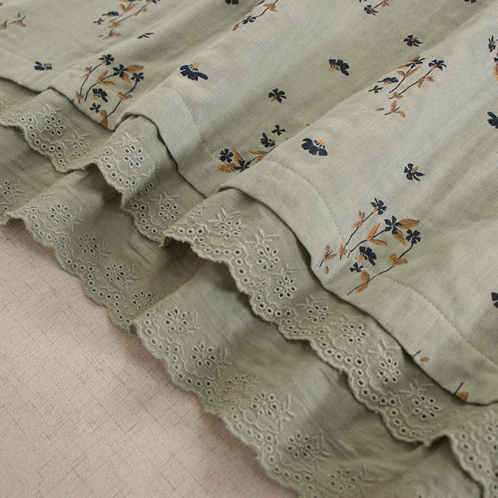 Buddha Stones 春の小花柄プリントボタンデザインクルーネック長袖ミディドレス（ポケット付き） - image 14