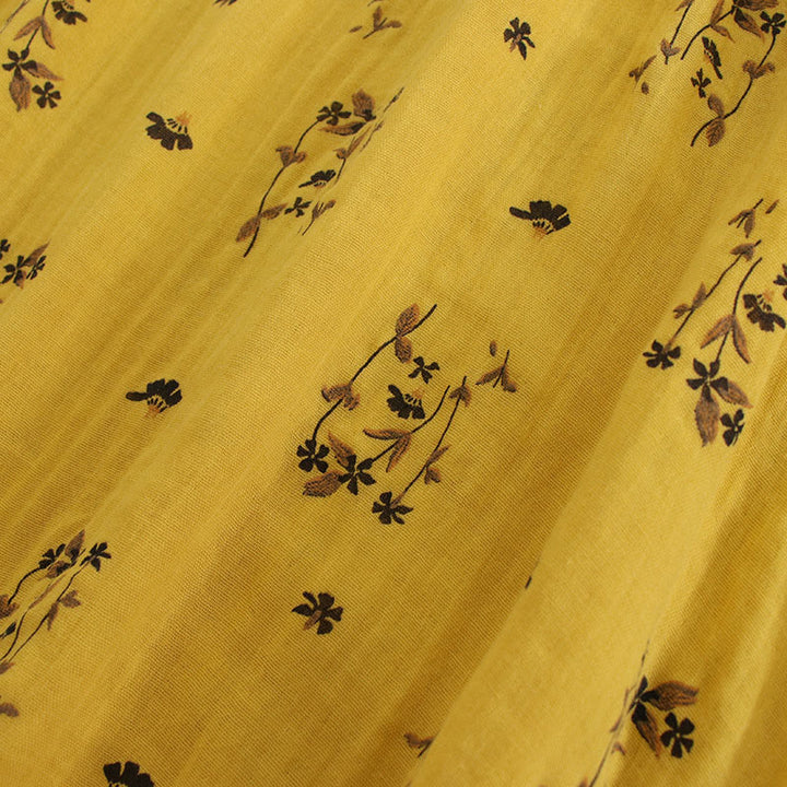 Buddha Stones 春の小花柄プリントボタンデザインクルーネック長袖ミディドレス（ポケット付き） - image 22