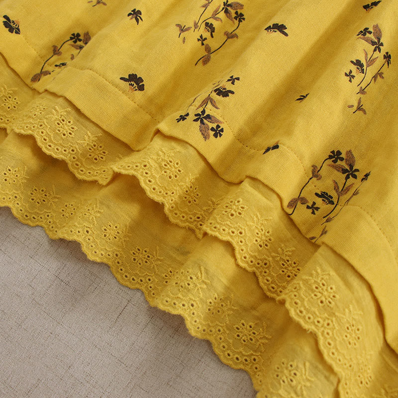 Buddha Stones 春の小花柄プリントボタンデザインクルーネック長袖ミディドレス（ポケット付き） - image 21