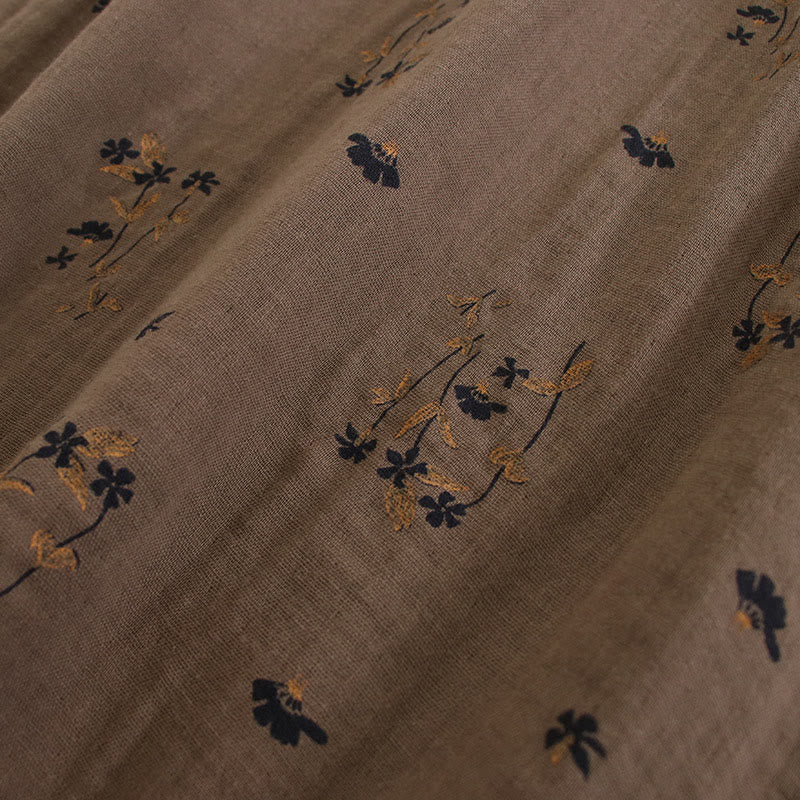 Buddha Stones 春の小花柄プリントボタンデザインクルーネック長袖ミディドレス（ポケット付き） - image 43