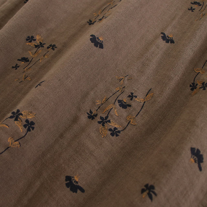 Buddha Stones 春の小花柄プリントボタンデザインクルーネック長袖ミディドレス（ポケット付き） - image 43