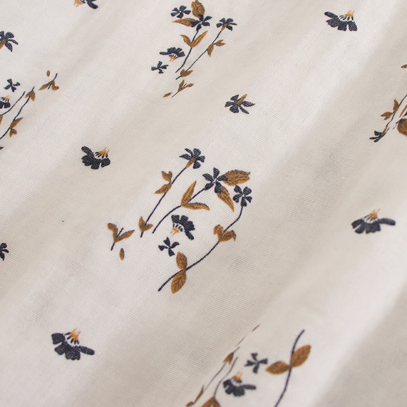 Buddha Stones 春の小花柄プリントボタンデザインクルーネック長袖ミディドレス（ポケット付き） - image 53