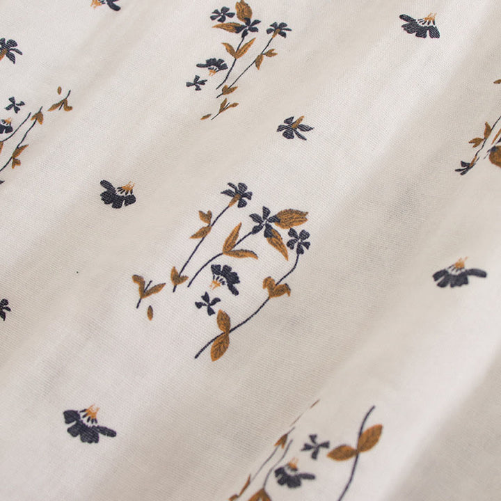 Buddha Stones 春の小花柄プリントボタンデザインクルーネック長袖ミディドレス（ポケット付き） - image 53