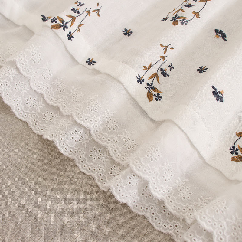 Buddha Stones 春の小花柄プリントボタンデザインクルーネック長袖ミディドレス（ポケット付き） - image 55