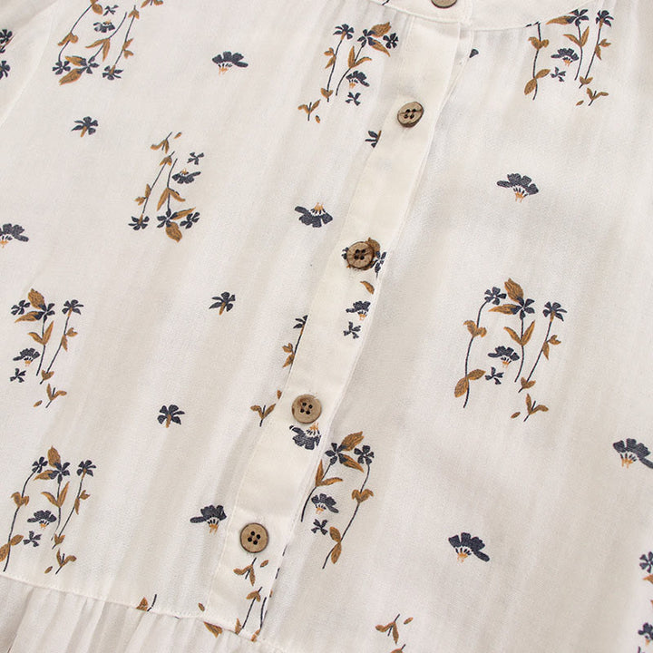 Buddha Stones 春の小花柄プリントボタンデザインクルーネック長袖ミディドレス（ポケット付き） - image 52