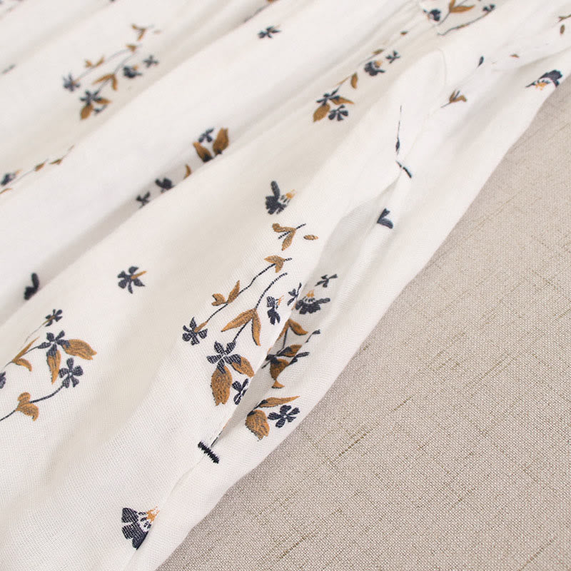 Buddha Stones 春の小花柄プリントボタンデザインクルーネック長袖ミディドレス（ポケット付き） - image 51