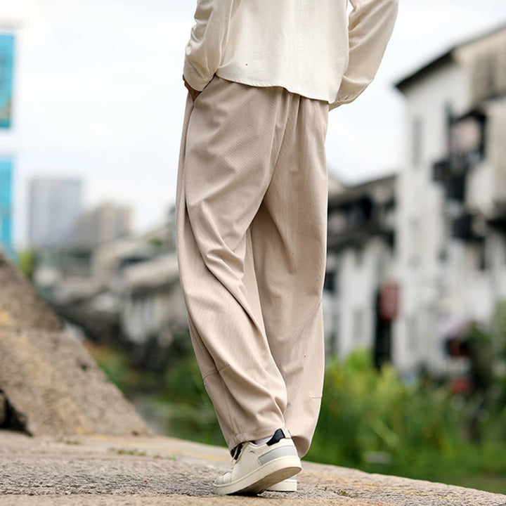 Buddha Stones 秋冬 無地 伸縮性ウエスト ドローストリング メンズ ハーレムパンツ ポケット付き - image 4