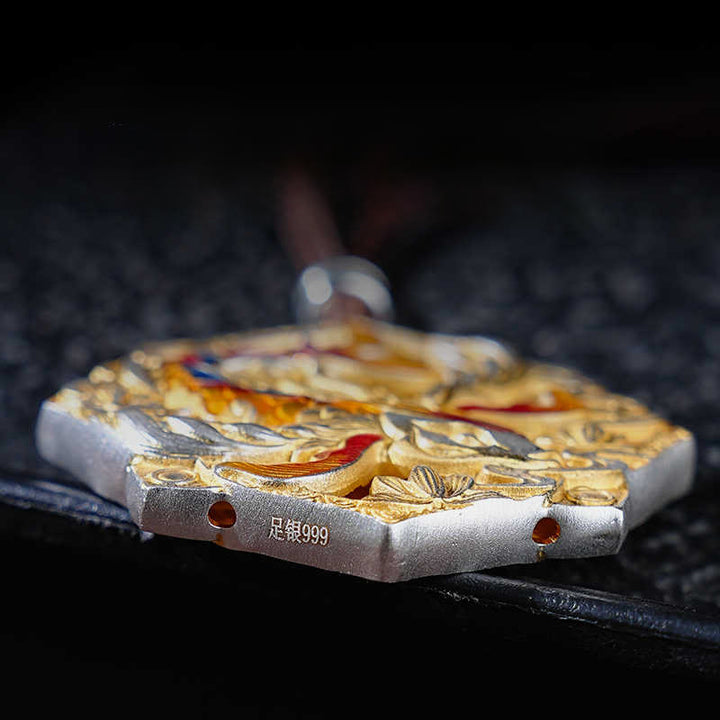 Buddha Stones 999スターリングシルバーのカラフルな鯉の彫刻が施された幸運のネックレスペンダント - image 8