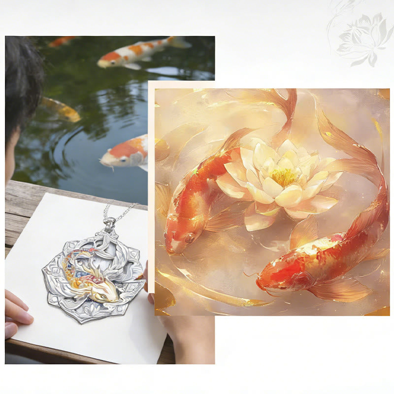 Buddha Stones 999スターリングシルバーのカラフルな鯉の彫刻が施された幸運のネックレスペンダント - image 16