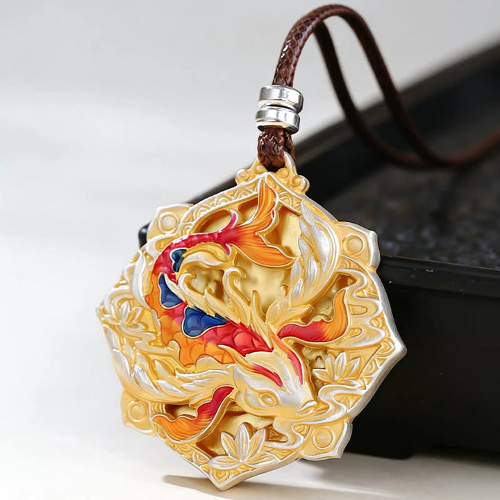 Buddha Stones 999スターリングシルバーのカラフルな鯉の彫刻が施された幸運のネックレスペンダント - image 2