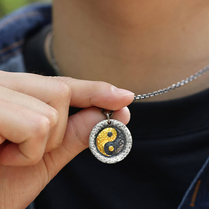 Buddha Stones 999スターリングシルバー999ゴールド陰陽バランスチタンスチールチェーンネックレスペンダント - image 7