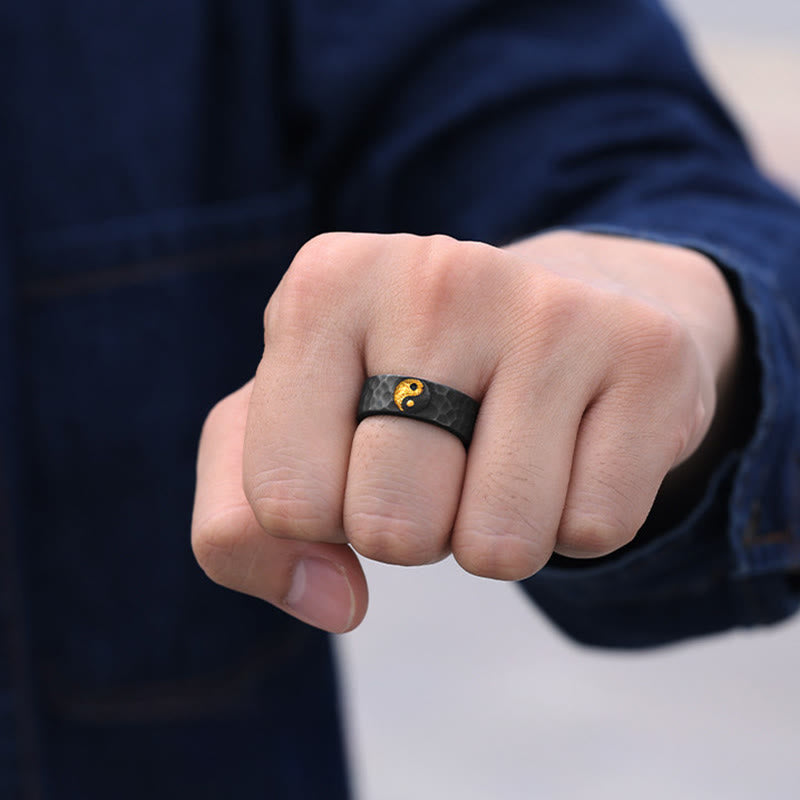 Buddha Stones ハンドメイド 999 スターリングシルバー 999 ゴールド陰陽テクスチャード バランスリング - image 4