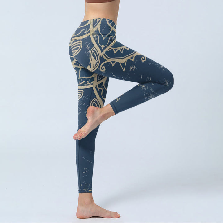 Buddha Stones レトロなマンダラ柄プリントのジムレギンス レディース ヨガパンツ - image 3