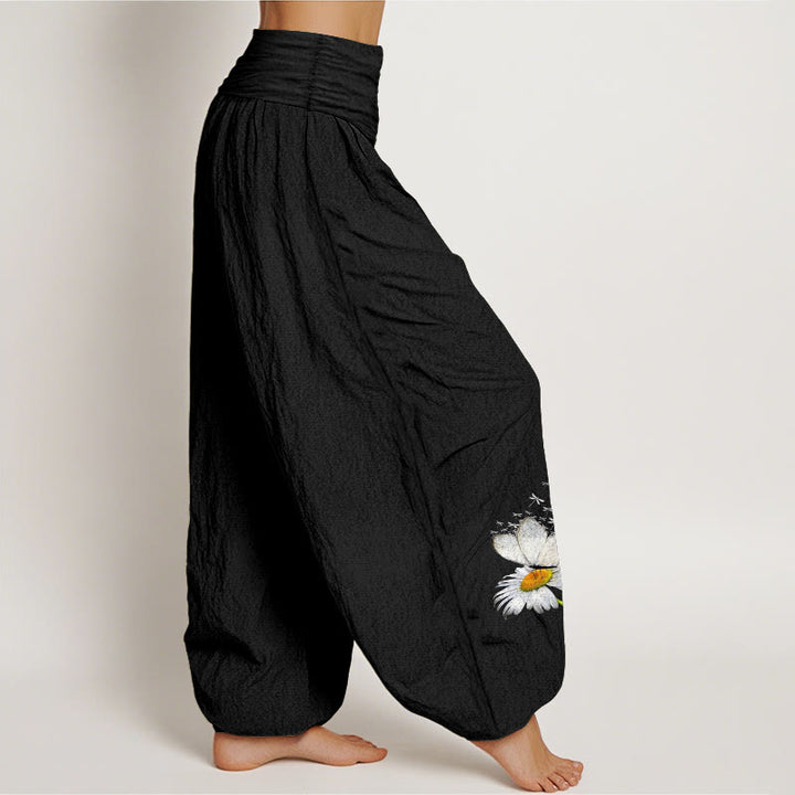 Buddha Stones ピュアコットン エレガント デイジー バタフライ トンボ柄 レディース 伸縮性ウエスト ハーレムパンツ - image 7