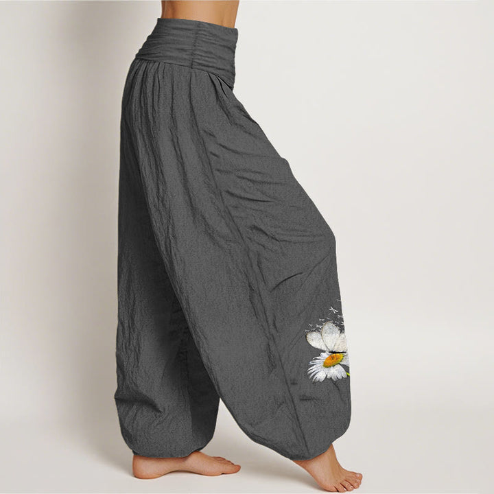 Buddha Stones ピュアコットン エレガント デイジー バタフライ トンボ柄 レディース 伸縮性ウエスト ハーレムパンツ - image 13