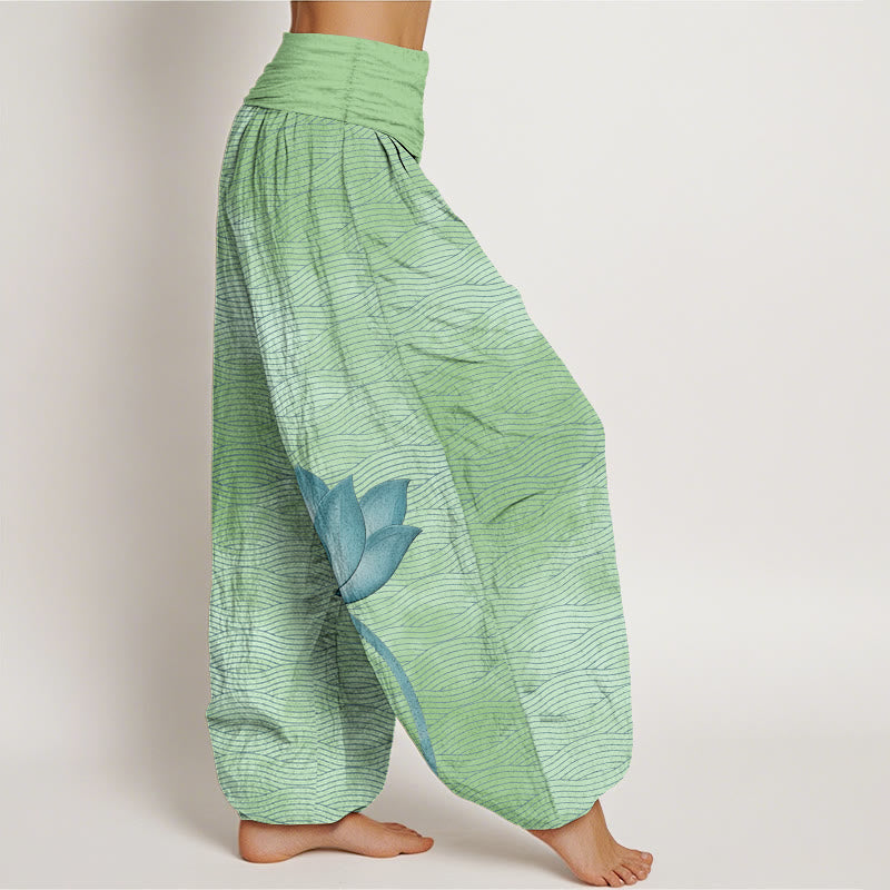 Buddha Stones コットンライトカラー ロータスウェーブライン柄 レディース 伸縮性ウエスト ハーレムパンツ - image 10