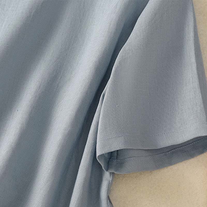 Buddha Stones 夏 スタンドカラー 半袖 無地 レディース フロッグボタン コットンシャツ ポケット付き - image 5