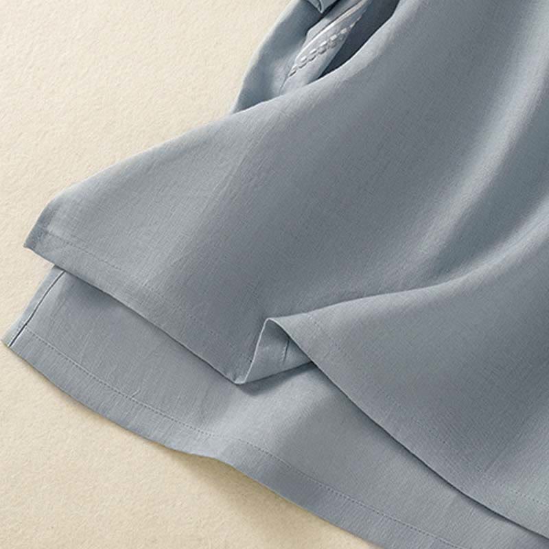 Buddha Stones 夏 スタンドカラー 半袖 無地 レディース フロッグボタン コットンシャツ ポケット付き - image 7