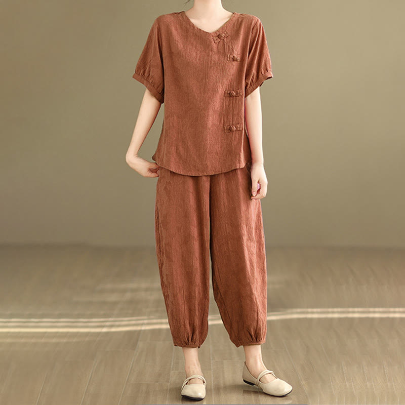 Buddha Stones 2点セット 花柄 カエルボタン シャツ コットン ハーレムパンツ ポケット付き - image 16