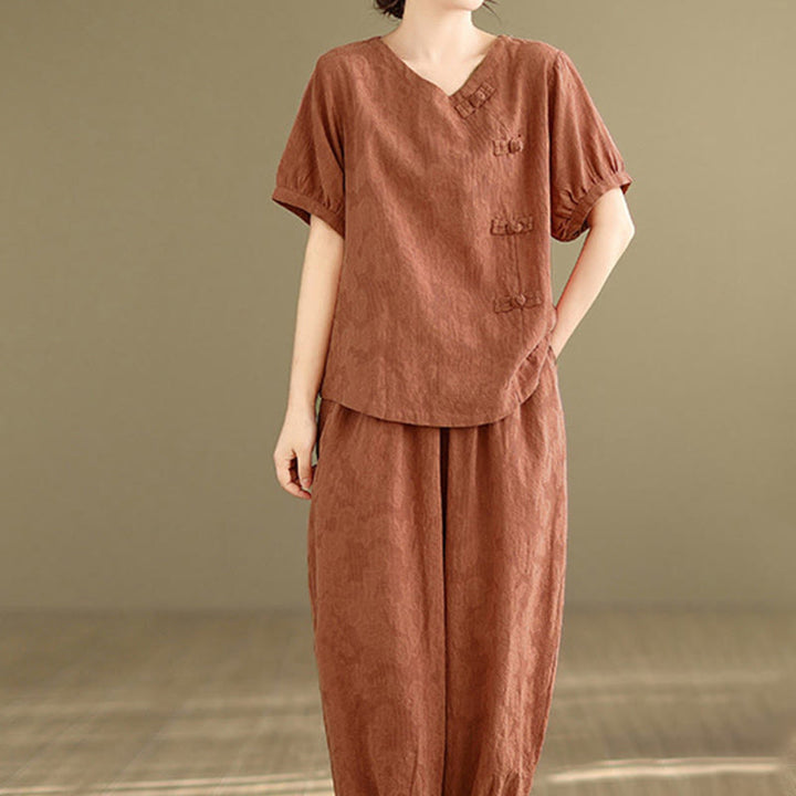 Buddha Stones 2点セット 花柄 カエルボタン シャツ コットン ハーレムパンツ ポケット付き - image 15