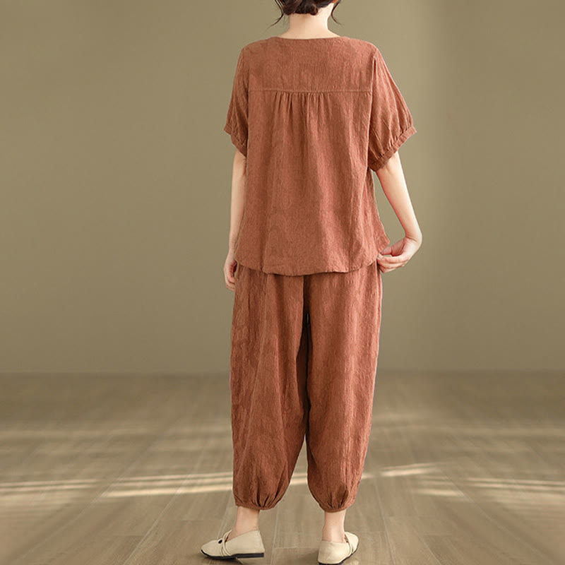 Buddha Stones 2点セット 花柄 カエルボタン シャツ コットン ハーレムパンツ ポケット付き - image 19