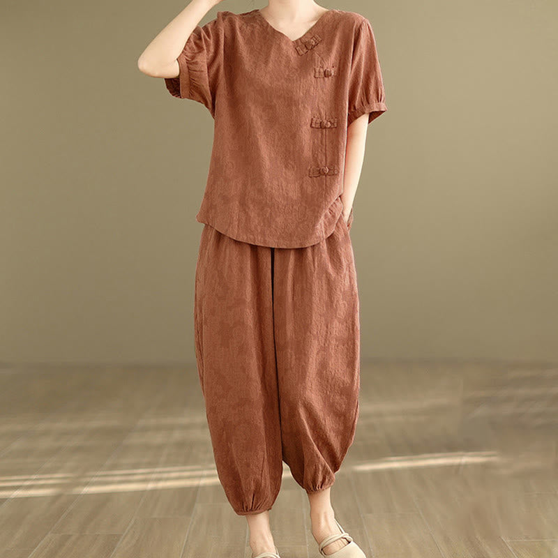 Buddha Stones 2点セット 花柄 カエルボタン シャツ コットン ハーレムパンツ ポケット付き - image 17