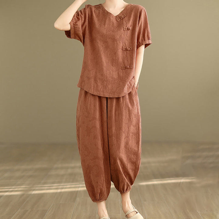 Buddha Stones 2点セット 花柄 カエルボタン シャツ コットン ハーレムパンツ ポケット付き - image 17