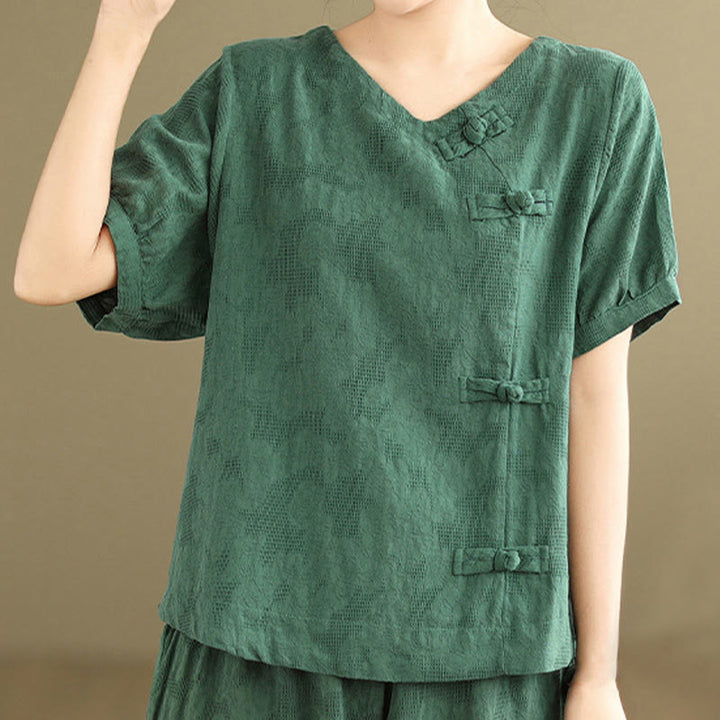 Buddha Stones 2点セット 花柄 カエルボタン シャツ コットン ハーレムパンツ ポケット付き - image 5