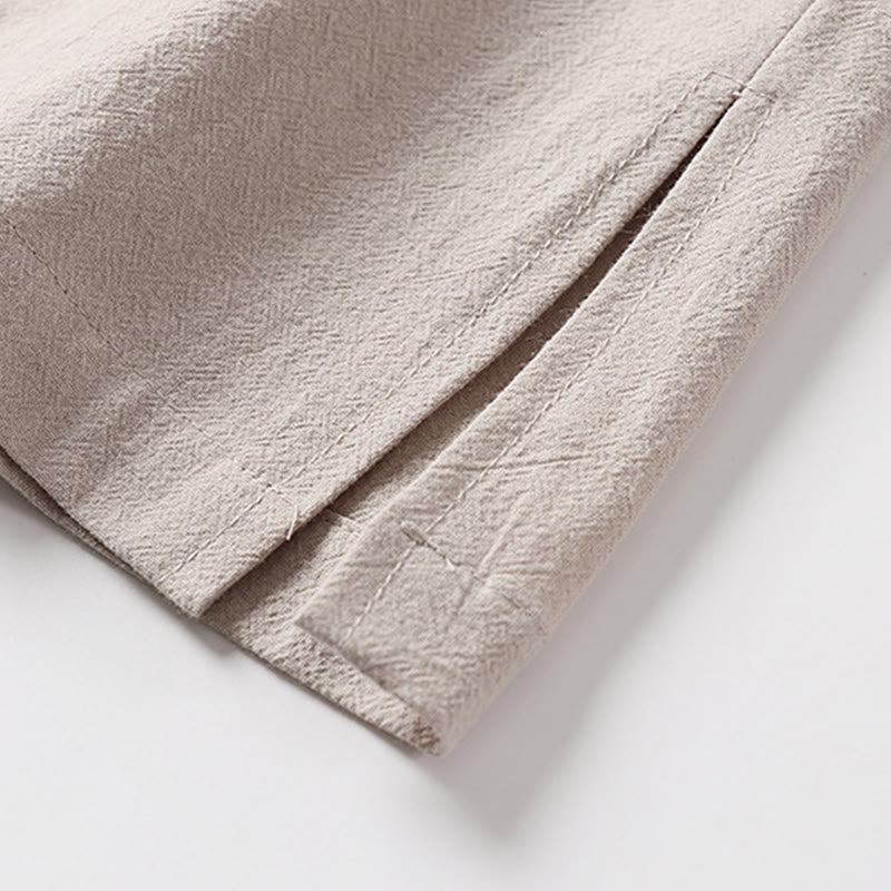 Buddha Stones 夏 2 in 1 ストライプ スタンドカラー 半袖 フロッグボタン メンズ コットンシャツ - image 12