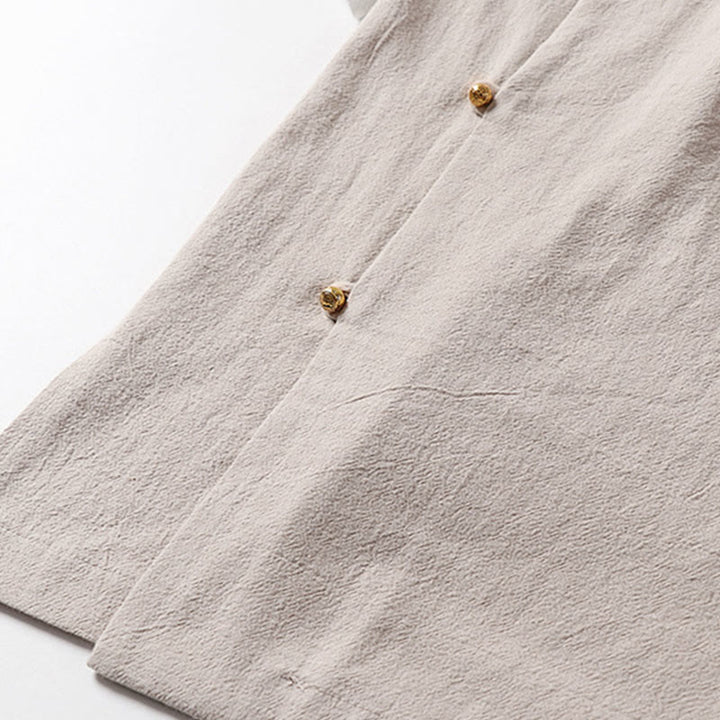 Buddha Stones 夏 2 in 1 ストライプ スタンドカラー 半袖 フロッグボタン メンズ コットンシャツ - image 13