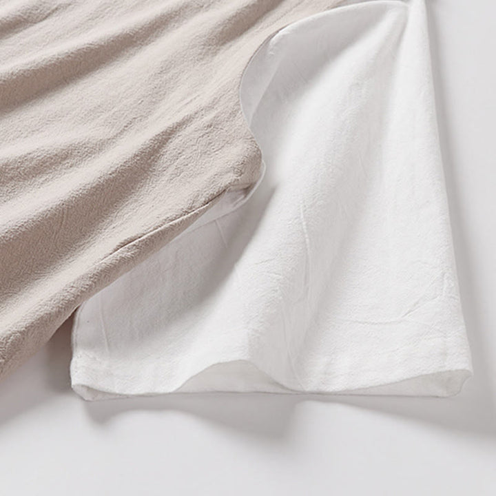 Buddha Stones 夏 2 in 1 ストライプ スタンドカラー 半袖 フロッグボタン メンズ コットンシャツ - image 10