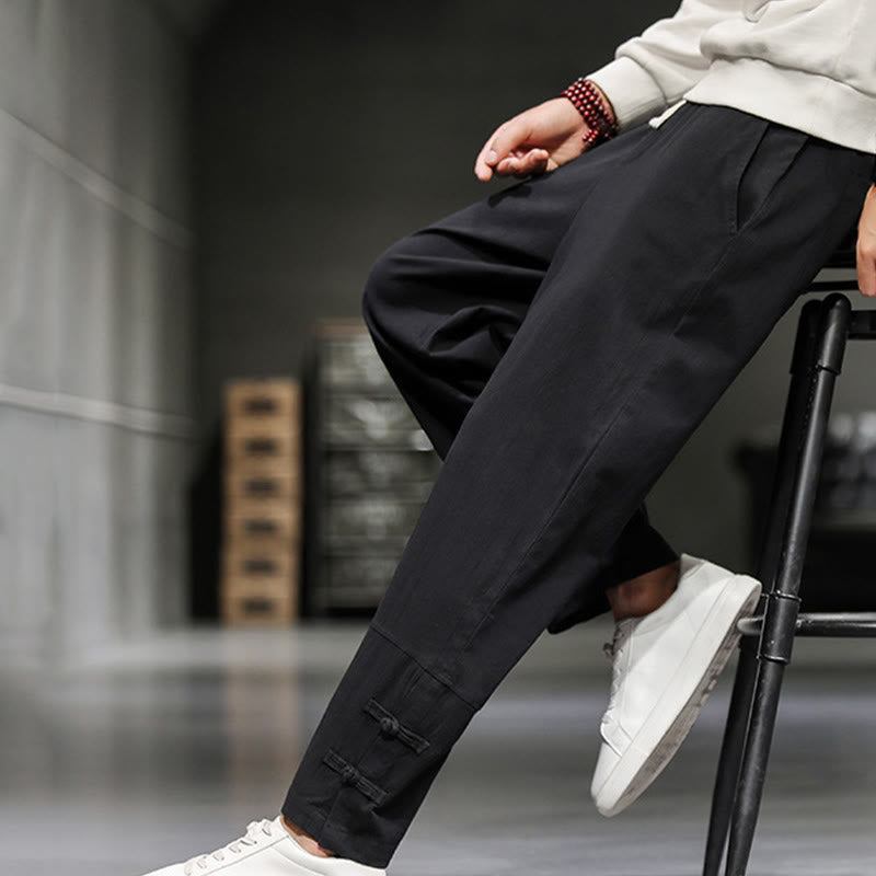 Buddha Stones ドローストリング、伸縮性ウエスト、フロッグボタン、足首丈、ポケット付きメンズコットンパンツ - image 20