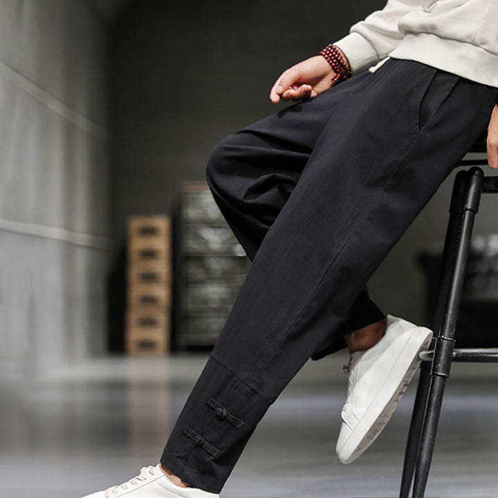 Buddha Stones ドローストリング、伸縮性ウエスト、フロッグボタン、足首丈、ポケット付きメンズコットンパンツ - image 20