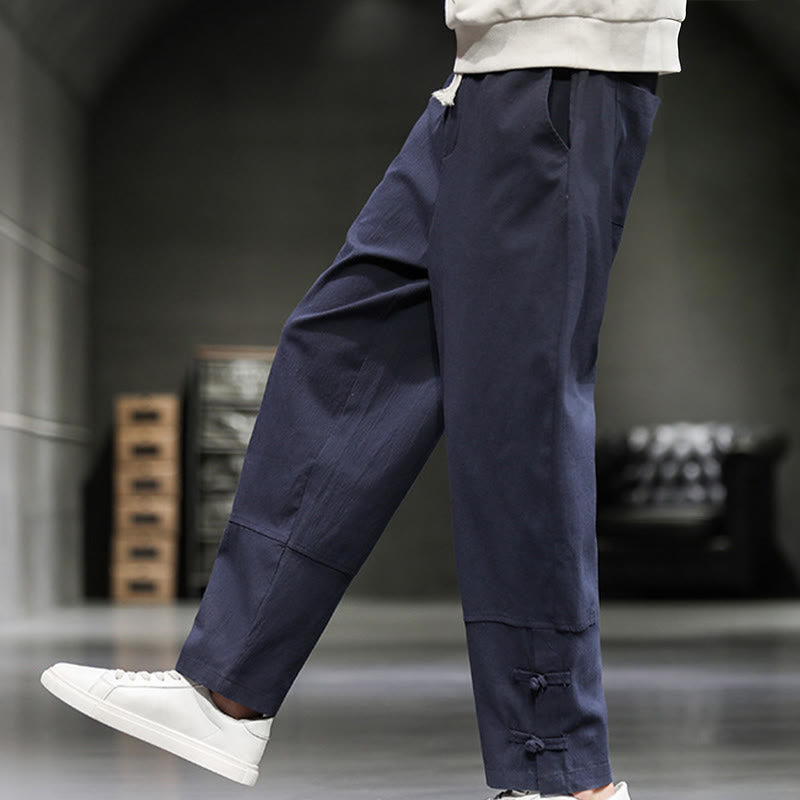 Buddha Stones ドローストリング、伸縮性ウエスト、フロッグボタン、足首丈、ポケット付きメンズコットンパンツ - image 34